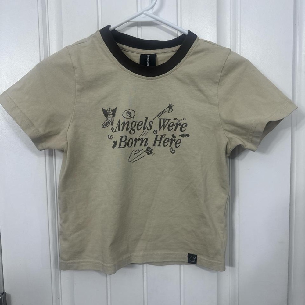 Angels Were Born Here Baby Tee Y2K Fairy Grunge Graphic Ringer T Neutral Crop. M